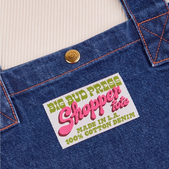 NWOT Big Bud Press Dark Wash Denim Shopper Tote Bag - Picture 3 of 8